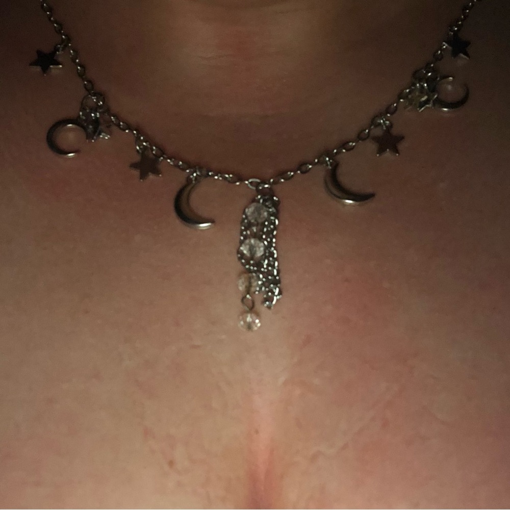 26” Celestial Moon and Stars Necklace in Silver